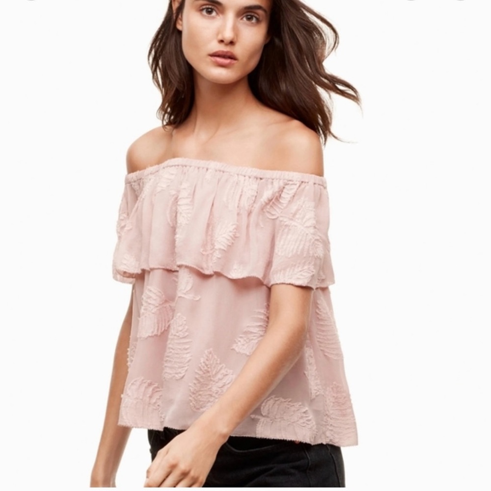 Aritzia Wilfred Floral Leaf Promener Off Shoulder Blouse Pink Sz M